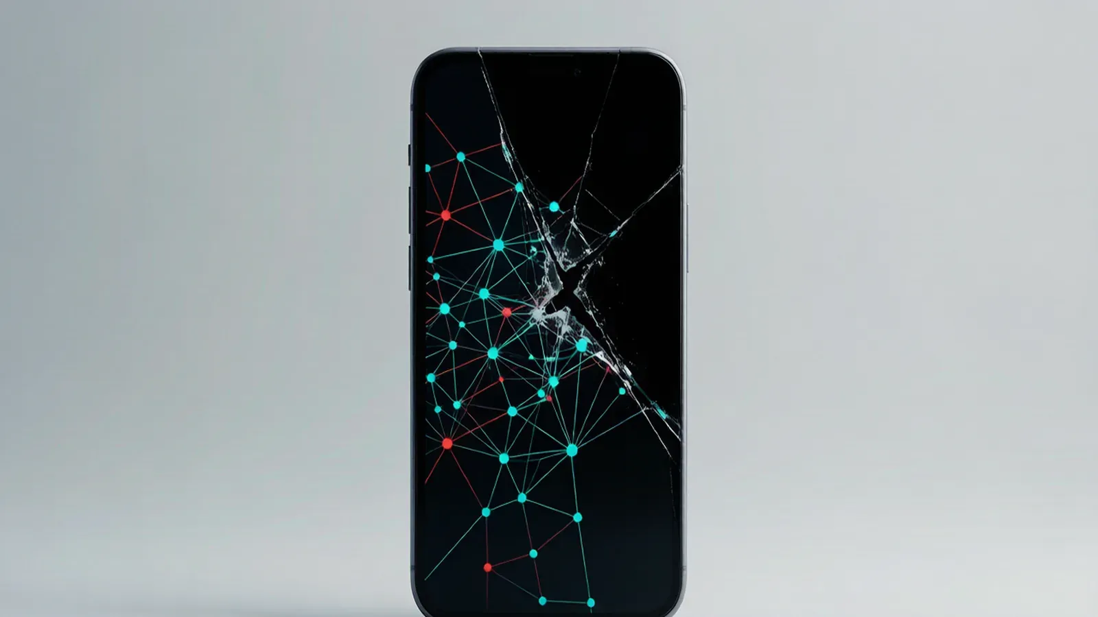 A smartphone playing a generated ad split by a crack into covered and excluded zones.