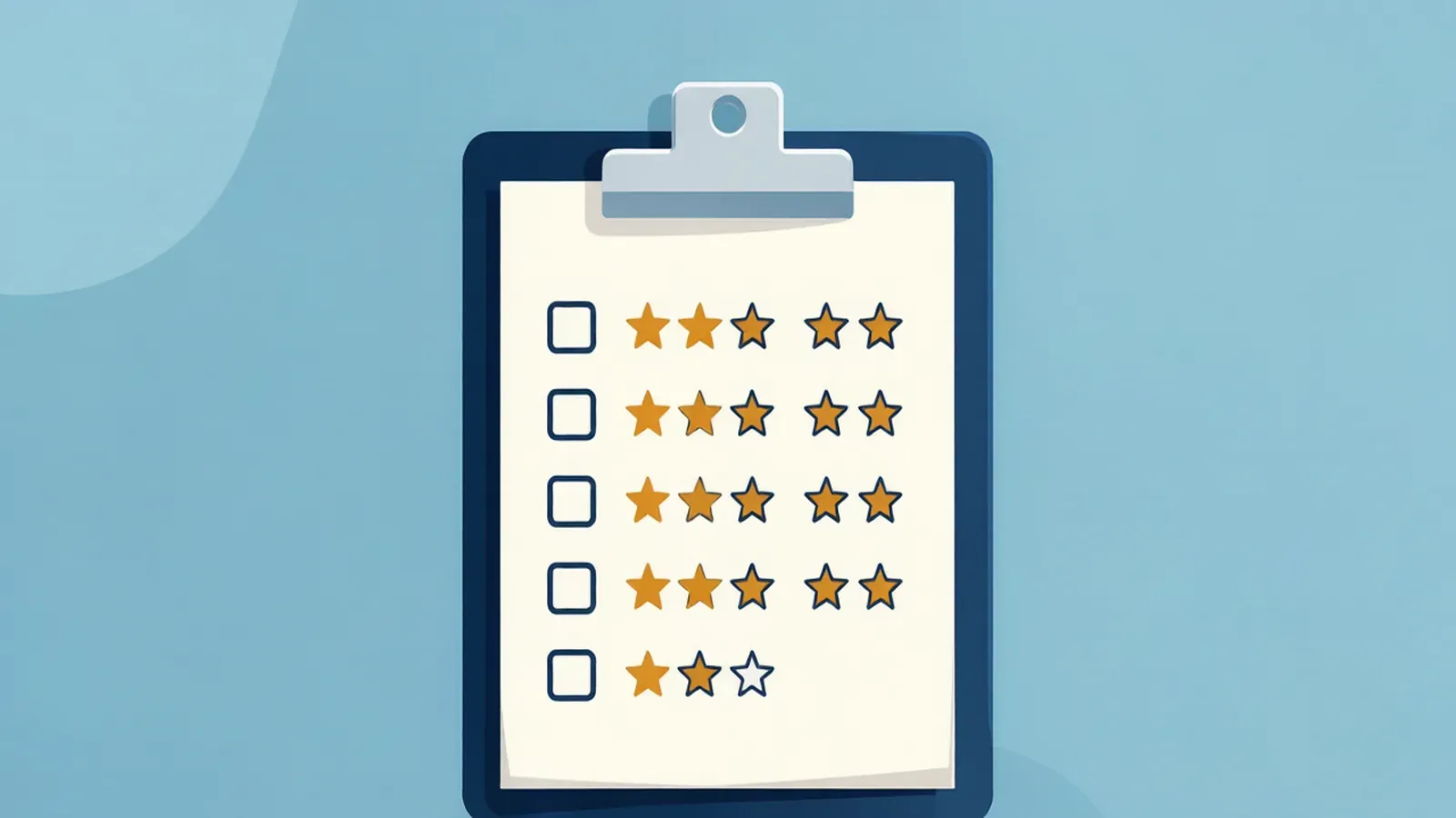 A clipboard scorecard listing five criteria for grading an AI video vendor.