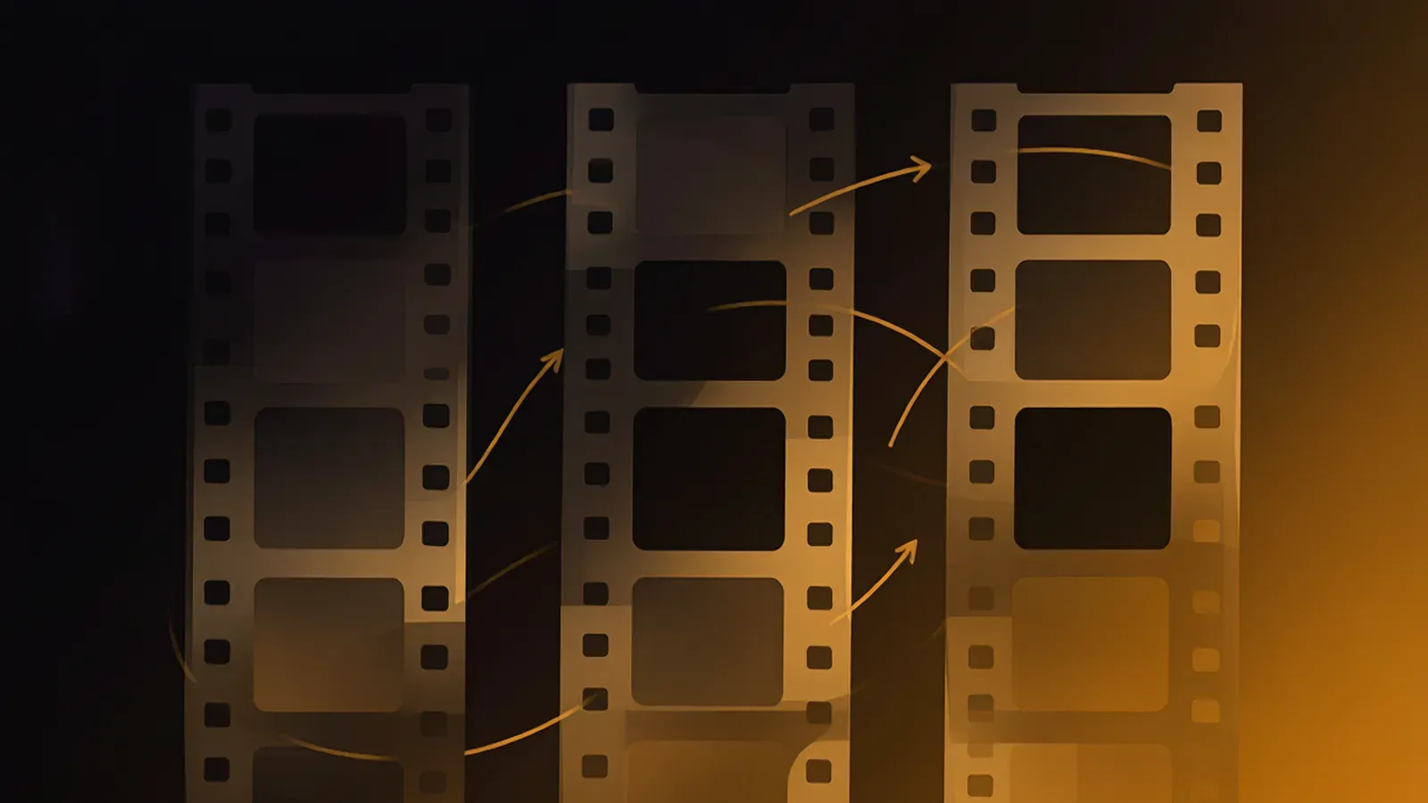 Illustration of film strips trimmed to their strongest central frames with motion carrying across each cut