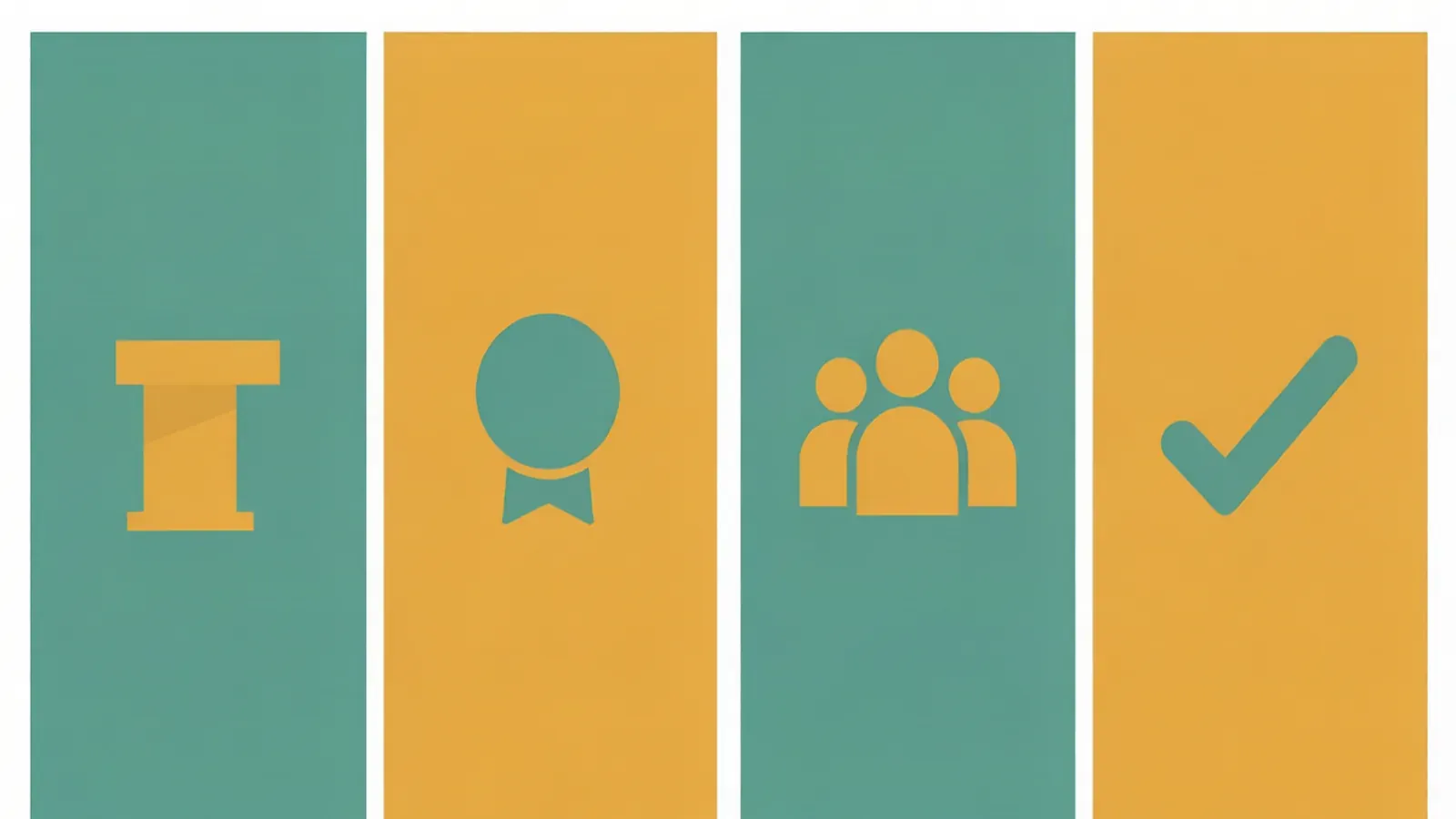 Four equal panels in a row, each holding an abstract symbol for a different kind of claim-bearing shot