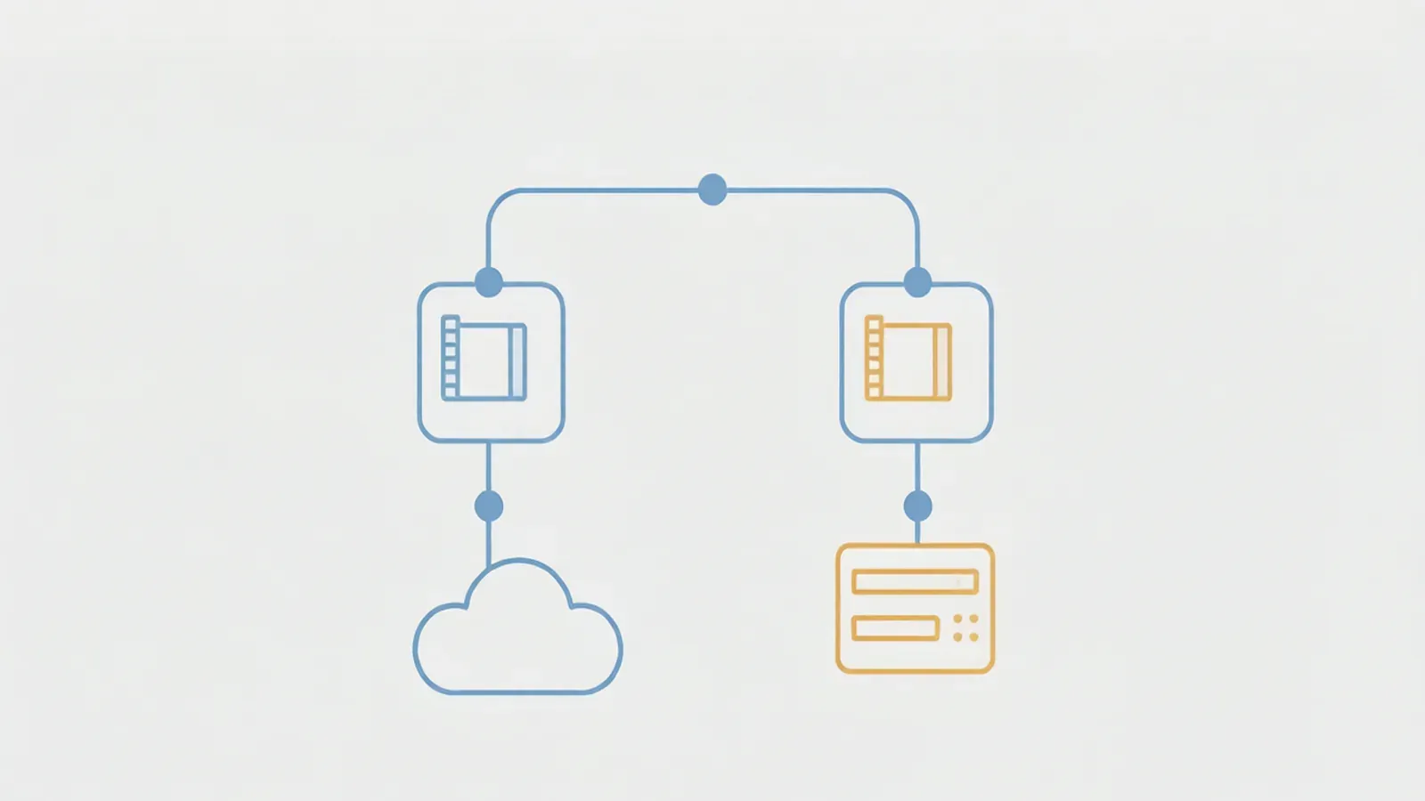 Flowchart splitting video jobs into two branches leading to a cloud service and a local server
