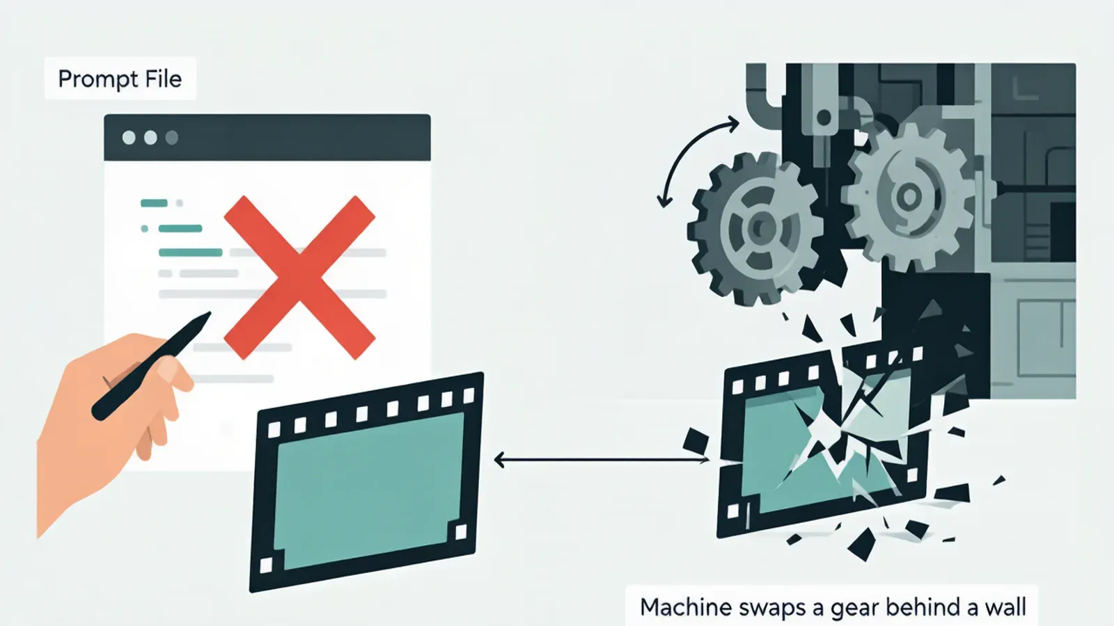 A two-panel infographic contrasting regression, caused by an edit you made, with model drift, caused by a vendor update, both producing broken video output.