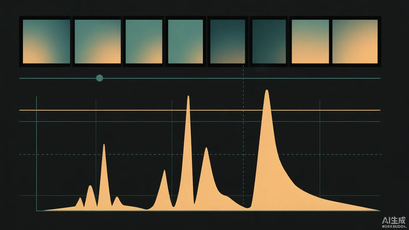 Schematic of film frames above a luminance graph where three pulses cross a marked threshold line within one interval