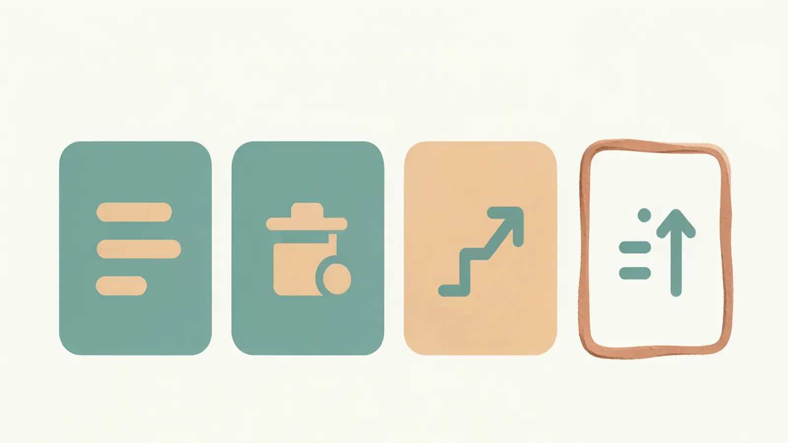 Row of four cards each showing a simple abstract glyph representing a different pricing structure