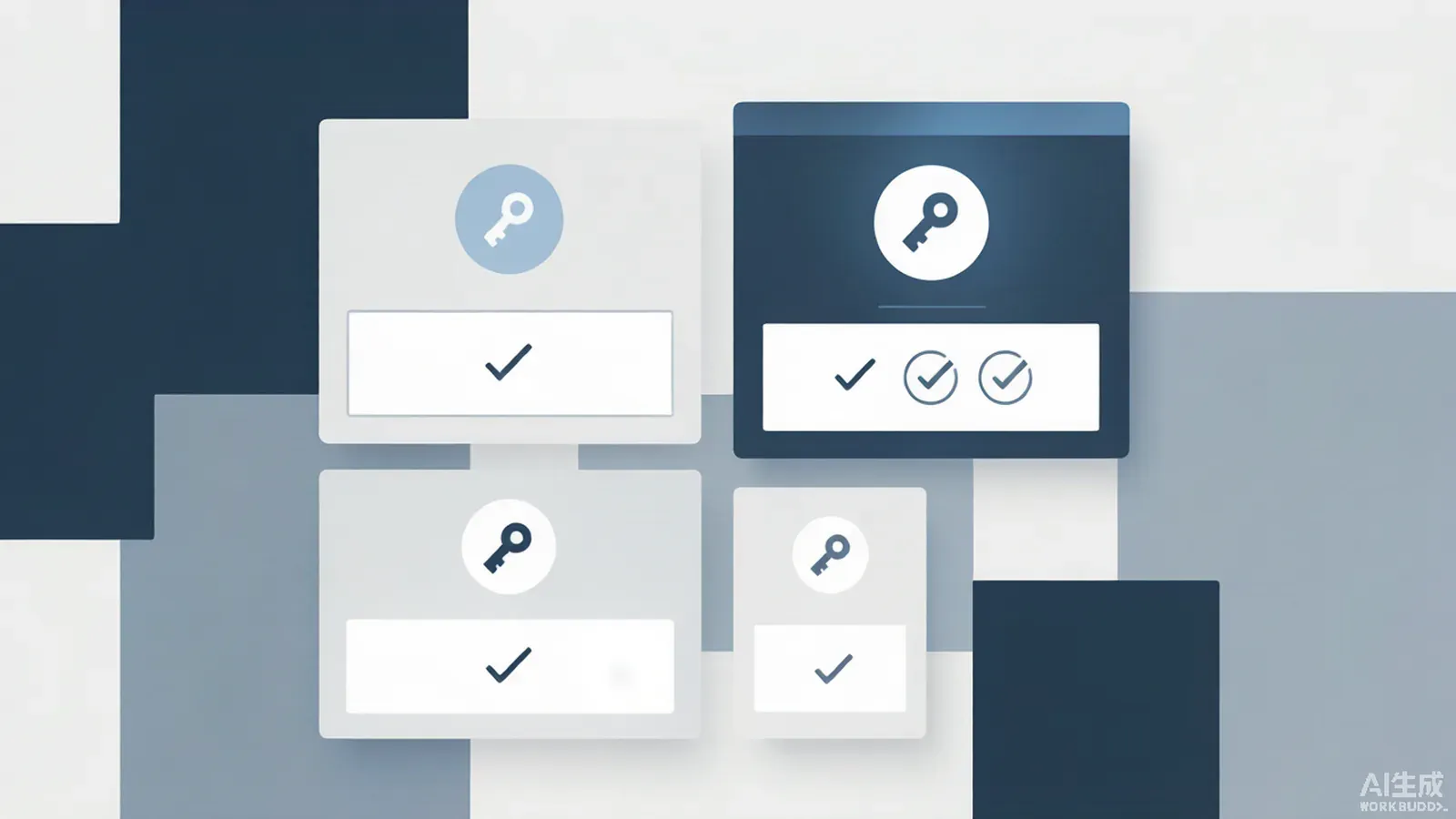 Flat illustration of four app cards comparing free and paid license tiers.