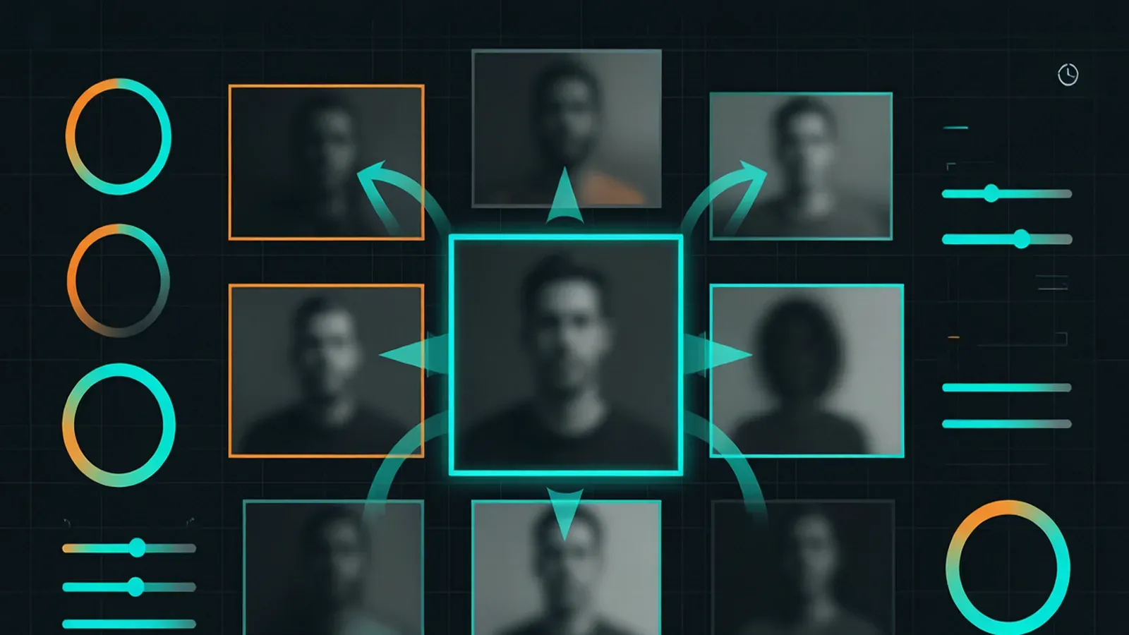 Illustration of a hero reference frame with surrounding mismatched frames being colour matched to it