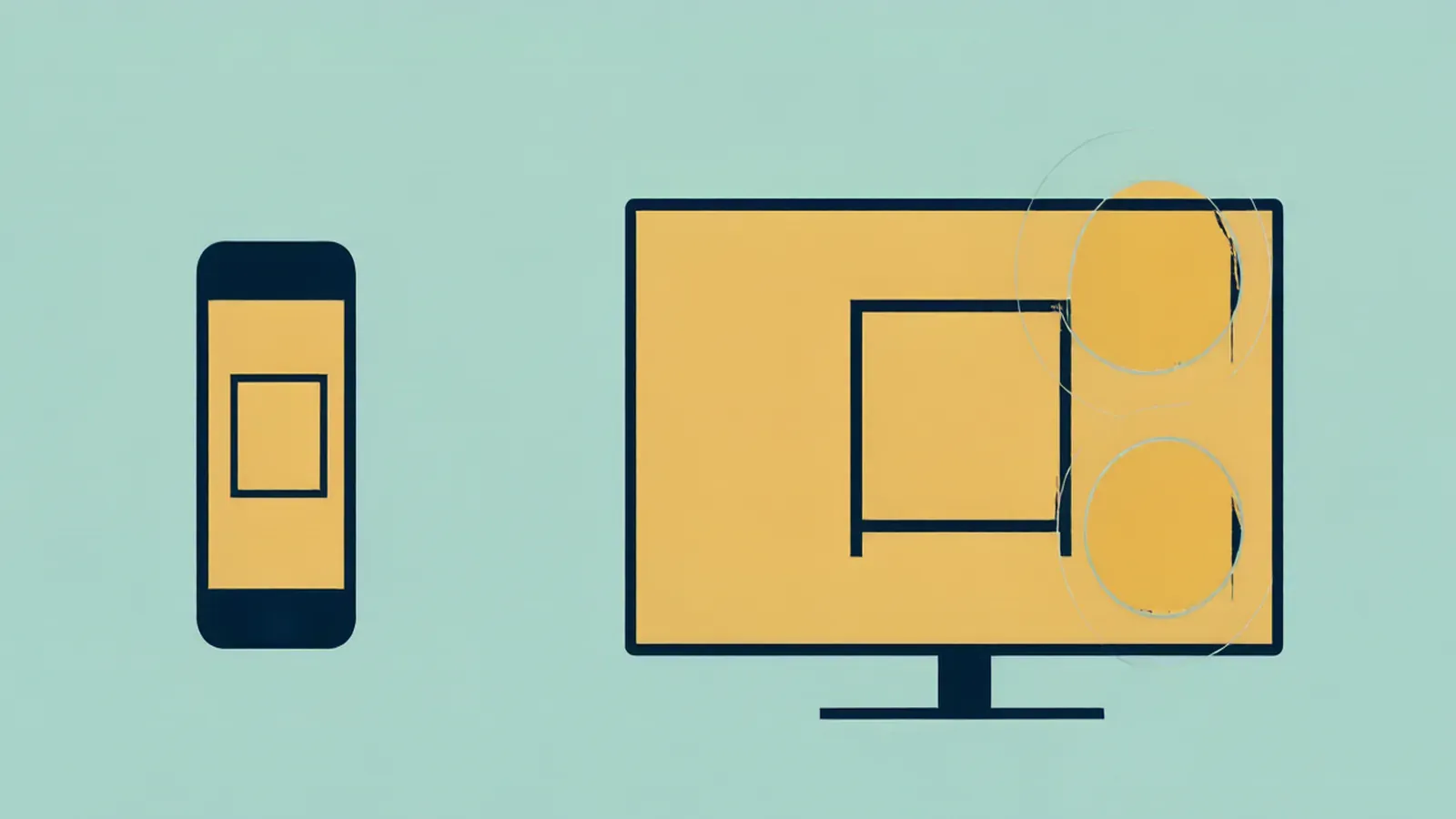 Flat comparison illustration of a phone and a television showing the same frame, with magnified callouts revealing rough edges on the larger screen