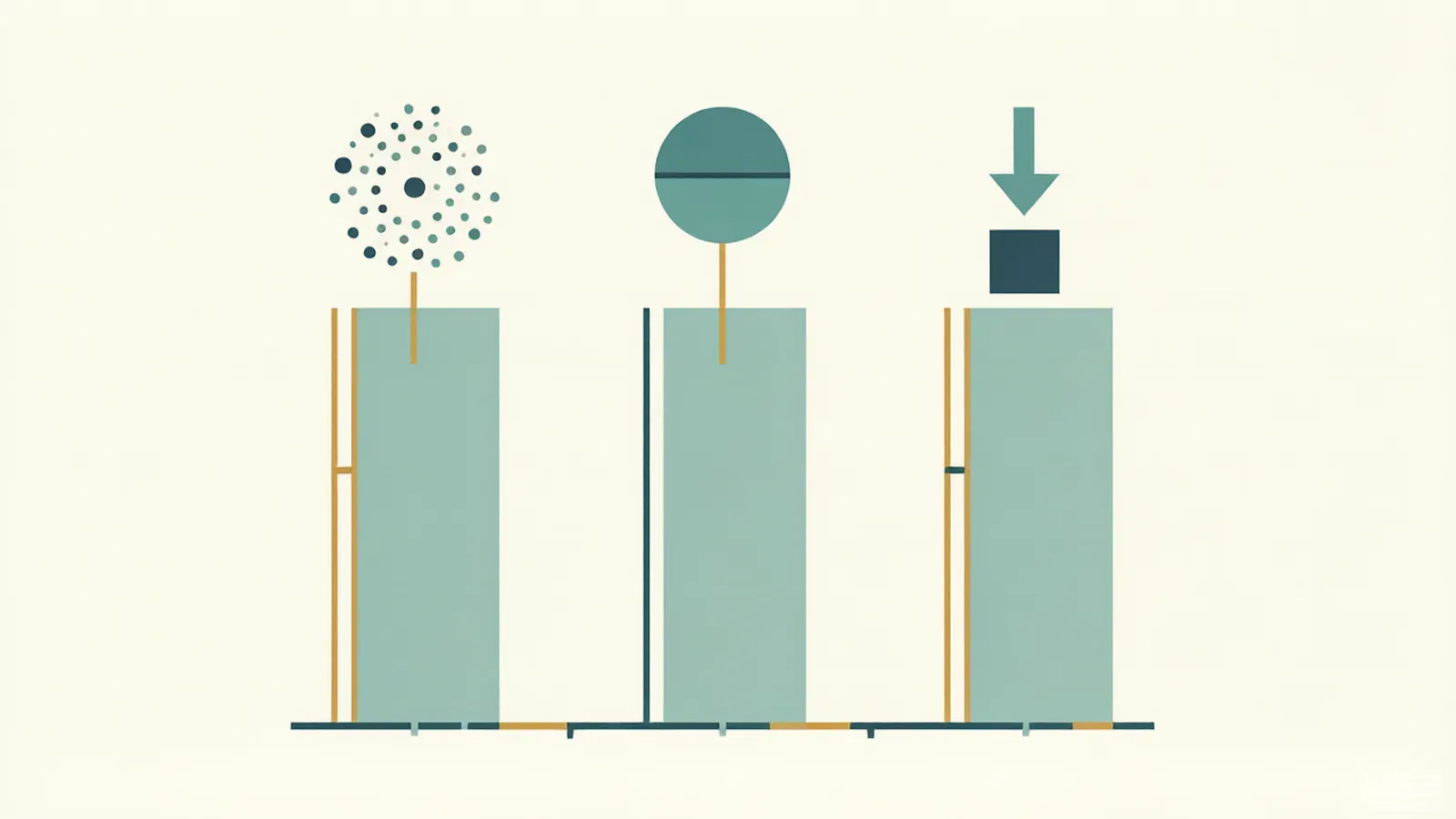 Three columns representing discovery, conviction and conversion video assets, each with a distinct abstract icon