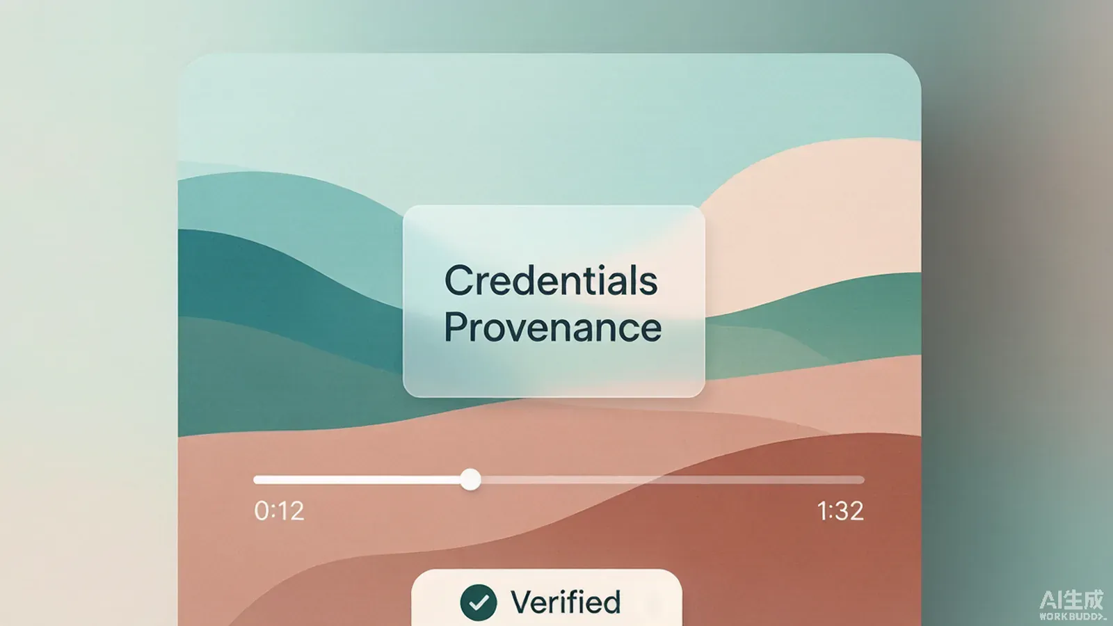 A content credentials provenance badge displayed over a short-form video frame, representing AI disclosure and origin tracking.