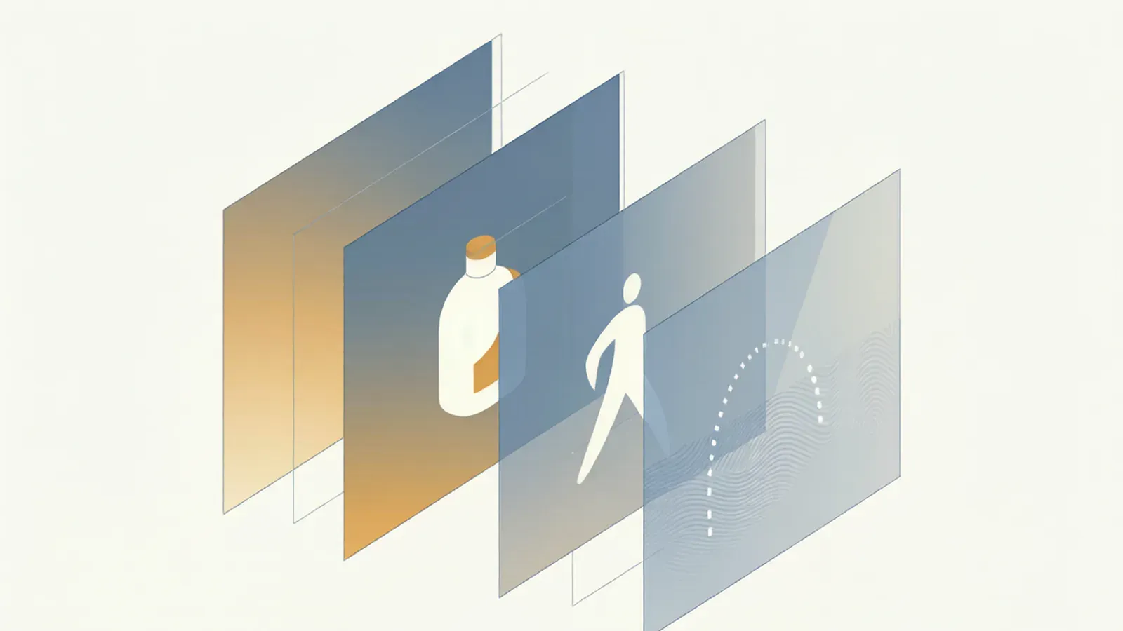 Exploded layered diagram showing a video shot separated into product, subject, background and camera motion planes