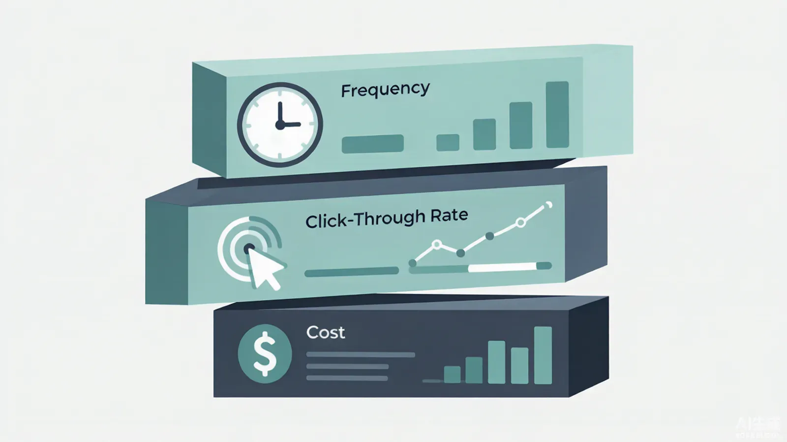 Infographic showing three descending tiers representing frequency, click-through rate, and cost metrics as leading, confirming, and lagging fatigue signals