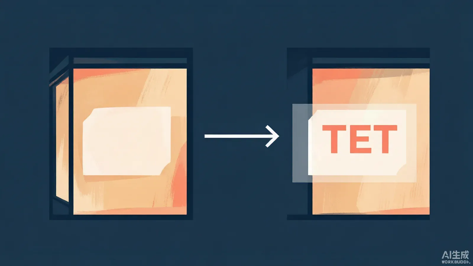 Two-panel diagram showing a blank generated plate on the left and a separate typography layer composited on top on the right