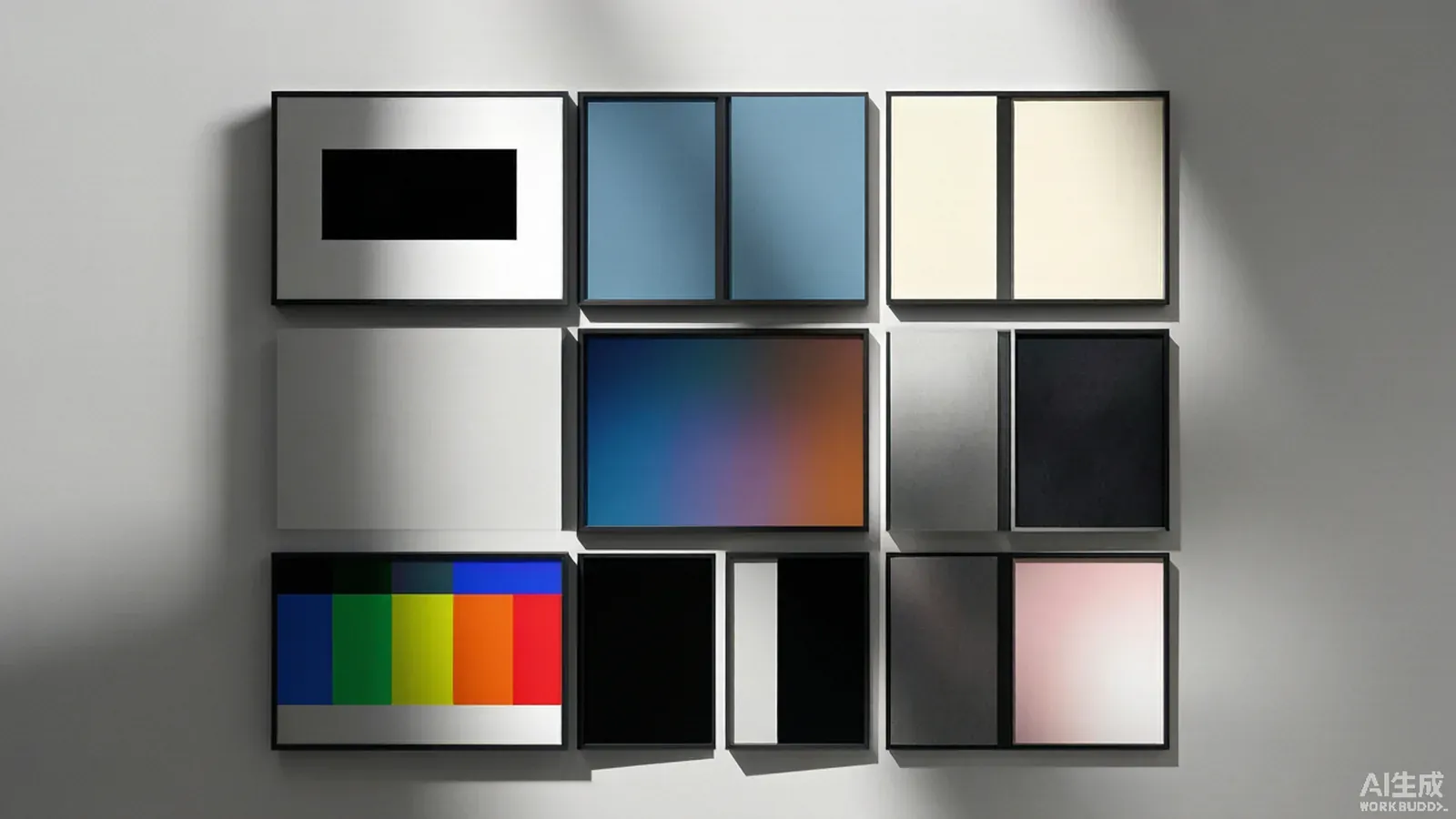A grid of video thumbnail tiles in varied aspect ratios representing a labeled variant matrix